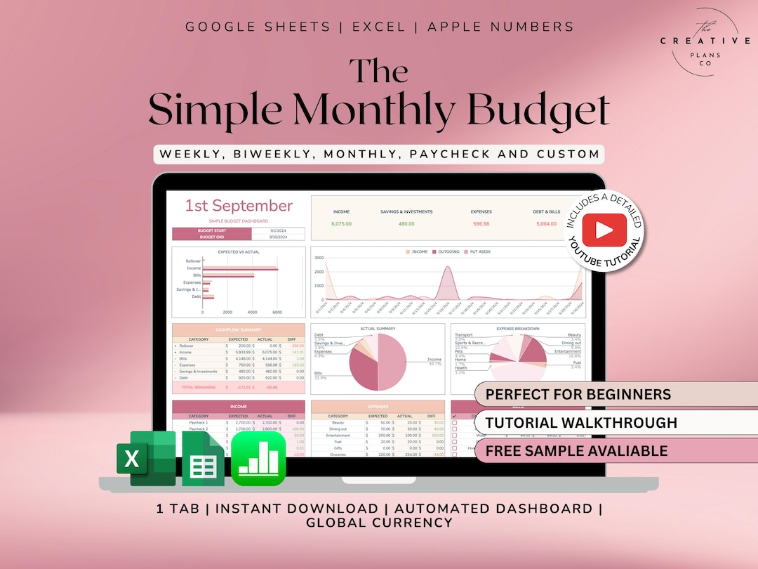 Simple Budget Spreadsheet Excel Google Sheets Budget Template Monthly ...