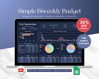Biweekly Budget Planner Spreadsheet – Google Sheets Template for Paycheck Budgeting, Savings Challenge and Expense Tracking