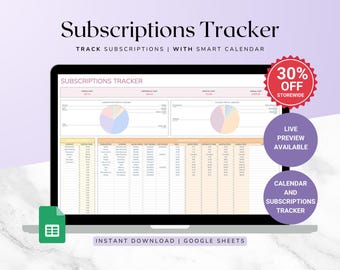 Monthly Subscription Tracker – Recurring Subscription Payment Tracker for Google Sheets with Budget Organizer