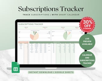 Subscription Management Spreadsheet – Google Sheets Template for Tracking Recurring Bills, Subscriptions and Expenses