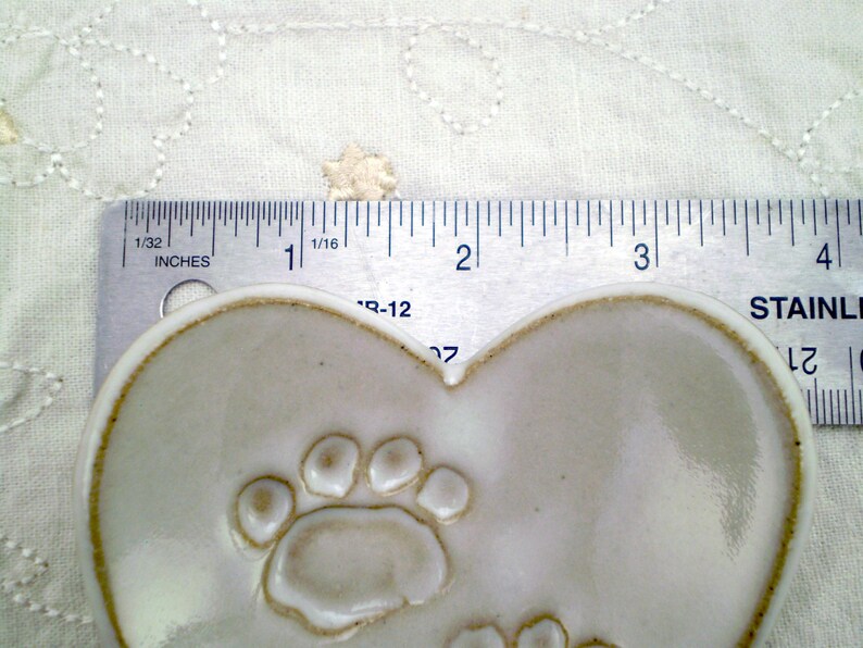 Paw Print Heart Dish, Handmade Pottery Heart106 White