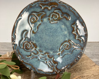 Blue Handmade Pottery Dish, Ceramic Spoon Rest, Ceramic Soap Dish, Jewelry Holder, Sponge Holder