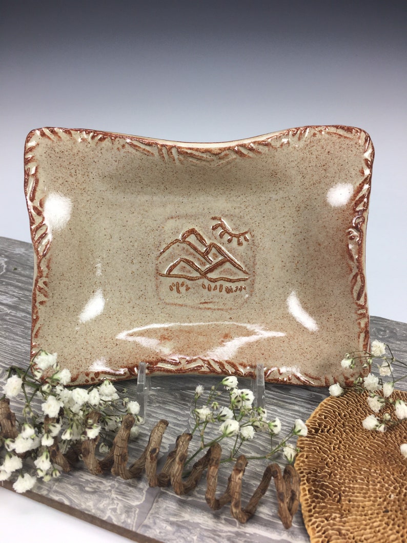 RD13 Mountain Scene Plate Mountain Pottery Mountain Dish Handmade Pottery Mountain Art