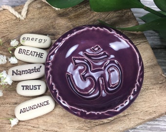 Om Dish with 5 Inspirational Stones, Intention Stones, Handmade Pottery, Ceramic Dish (Round102)