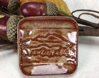 Small Dish with Pike Peak Mountain Scene, Ceramic Dish, Handmade Pottery (Square117)