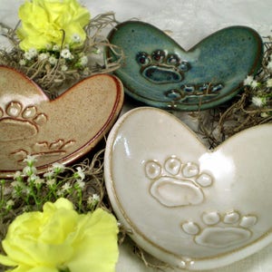 Paw Print Heart Dish, Handmade Pottery Heart106 image 1