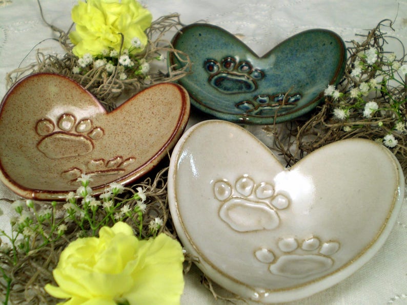 Paw Print Heart Dish, Handmade Pottery Heart106 image 1