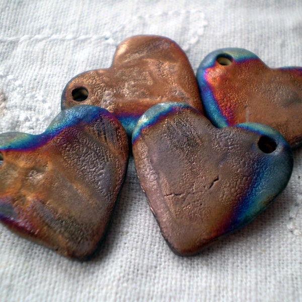 3+ Heart Raku Beads, Hole in Side, Ceramic Pendant, Pottery Beads, Handmade Bead Supplies (AAT21)