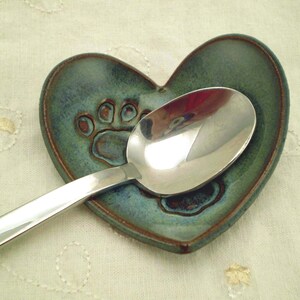 Paw Print Heart Dish, Handmade Pottery Heart106 Blue