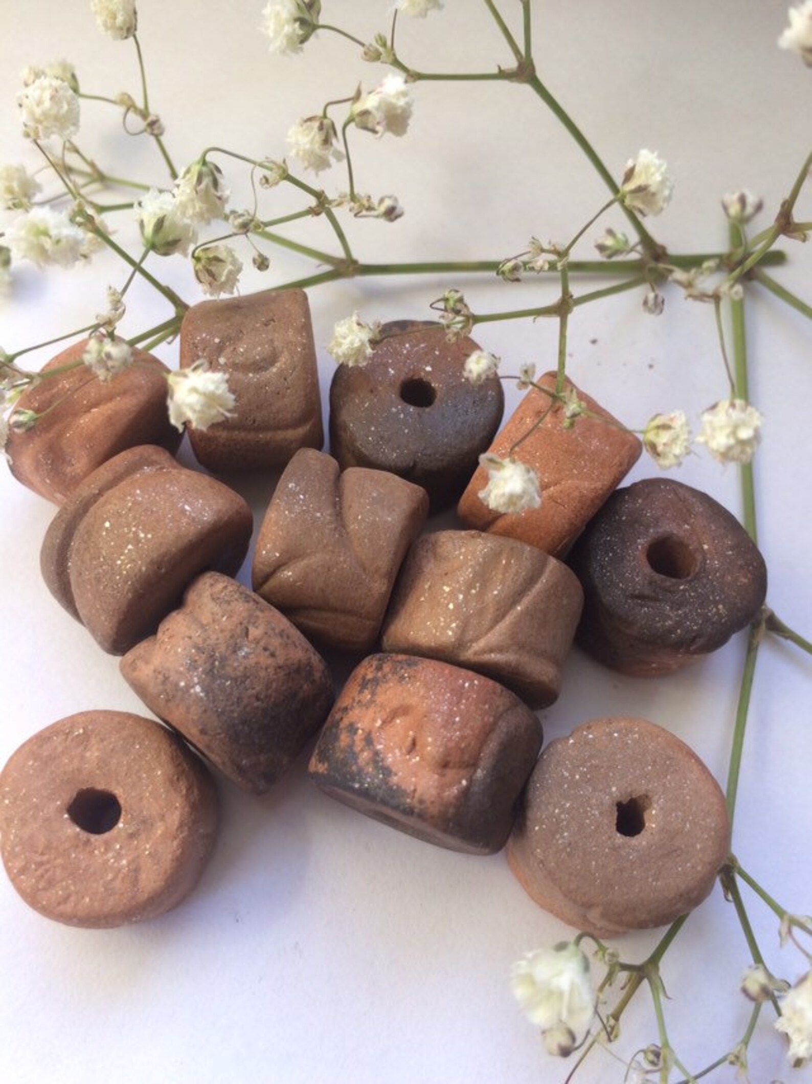 12 Handmade Clay BeadsPottery Beads Rondelle Beads Ceramic Etsy