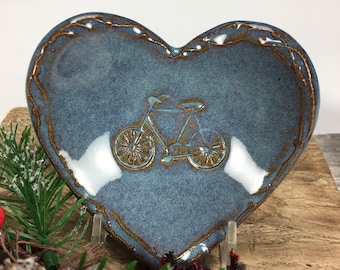 Bike Heart Dish, Handmade Pottery Dish, Stoneware Pottery