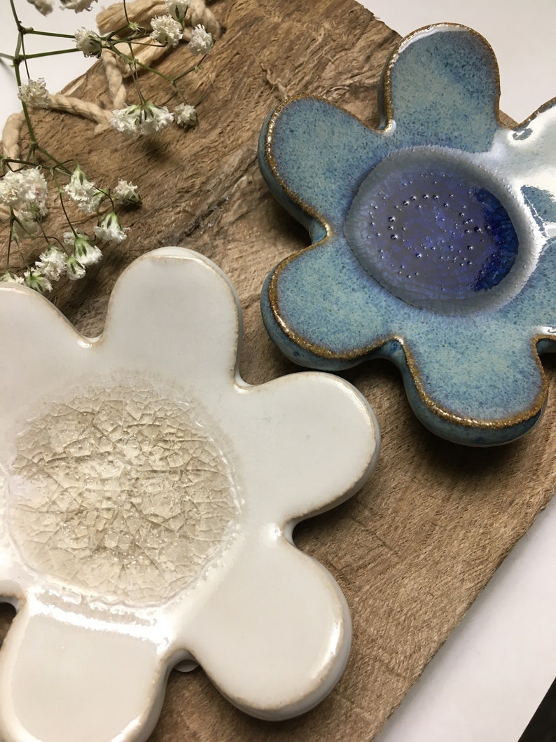 2 Ceramic Flower Dishes Tea Bag Holders Gift For Her Home Etsy
