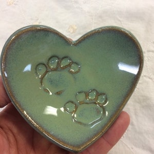 Paw Print Heart Dish, Handmade Pottery Heart106 Turquoise