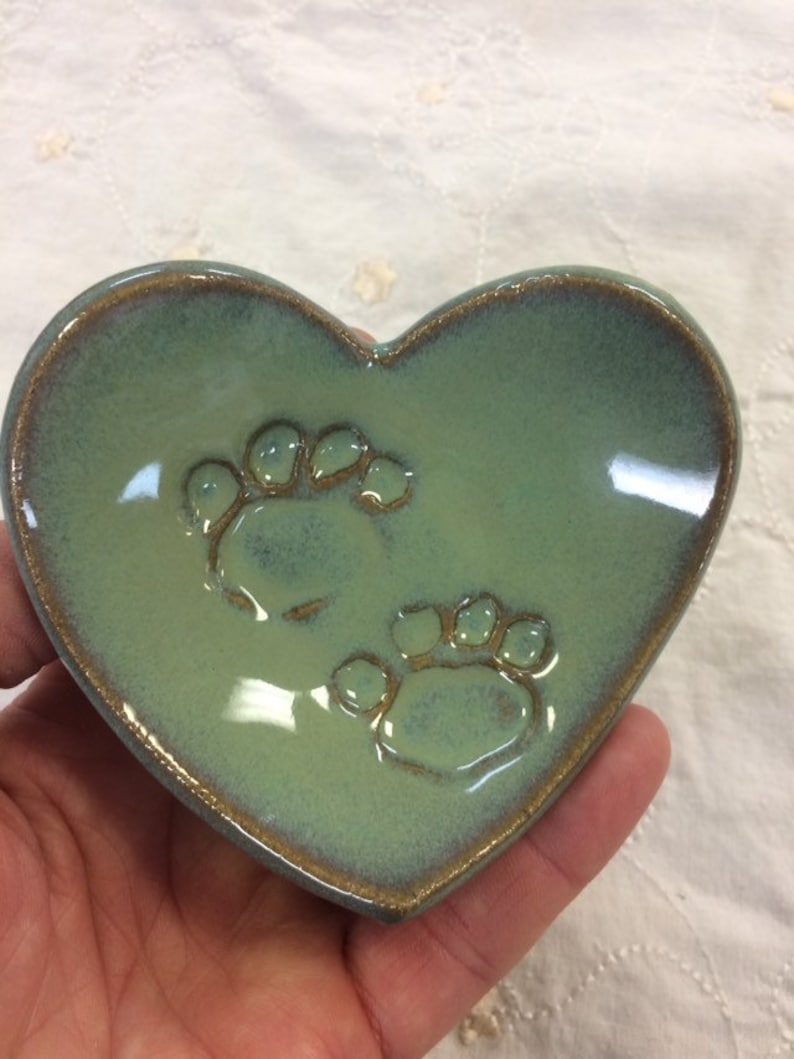 Paw Print Heart Dish, Handmade Pottery Heart106 Turquoise