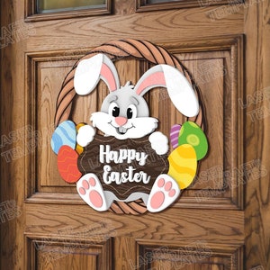 Laser geschnitten Osterhase Willkommensschild Laser-Schnitt-Datei Glowforge Osterhase Türschild Dekor Multilayer Osterhase Zeichen Dxf CNC Vektor