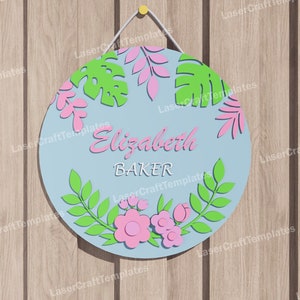 Wooden Flowers Baby Name Sign Door hanger laser cut svg file Glowforge multilayer  flowers baby name name sign  svg cricut dxf cnc vector