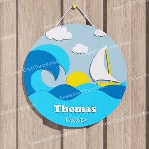 Wooden Sea Baby Name Sign Door hanger laser cut svg file Glowforge multilayer sea baby name name sign  svg cricut dxf cnc vector