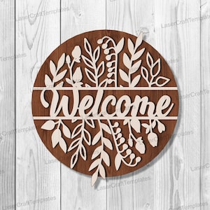 Welcome Flowers Sign laser cut svg template Glowforge Flowers Door Hanger Multilayer welcome sign wall decor Welcome Floral door sign dxf
