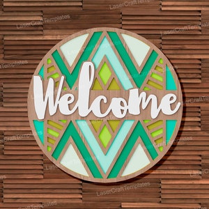 Geometric Door Hanger Welcome Sign laser cut svg file Glowforge Geometry Door Hanger cricut Multilayer welcome sign wall decor dxf template