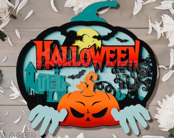 Lasergesneden Halloween-pompoenbord SVG meerlaagse deurhanger