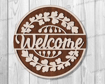 Welcome Flowers Sign laser cut svg template Glowforge Flowers Door Hanger Multilayer welcome sign wall decor Welcome Floral door sign dxf