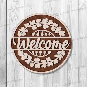Welcome Flowers Sign laser cut svg template Glowforge Flowers Door Hanger Multilayer welcome sign wall decor Welcome Floral door sign dxf