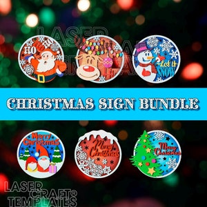 Christmas Santa Reindeer Gnomes Türschild Bundle Laser-Schnitt-Svg-Datei Glowforge Multilayer Christmas Wall Sign Türschild Dxf Vektor