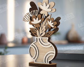Flower Vase SVG Laser Cut Multilayer Bloom Standing Home Pot Mothers Day Gift