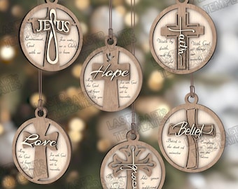Nativity cross ornaments 6 laser cut svg file Glowforge Nativity Jesus cross ornaments svg Nativity ornaments laser Christmas laser cut