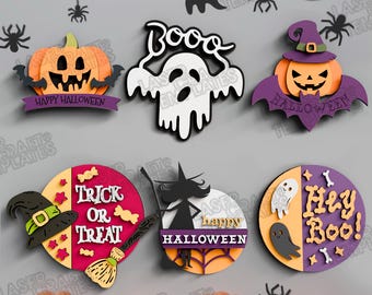 6 Halloween Sign SVG Laser Cut Multilayer Door Hanger Trick or Treat