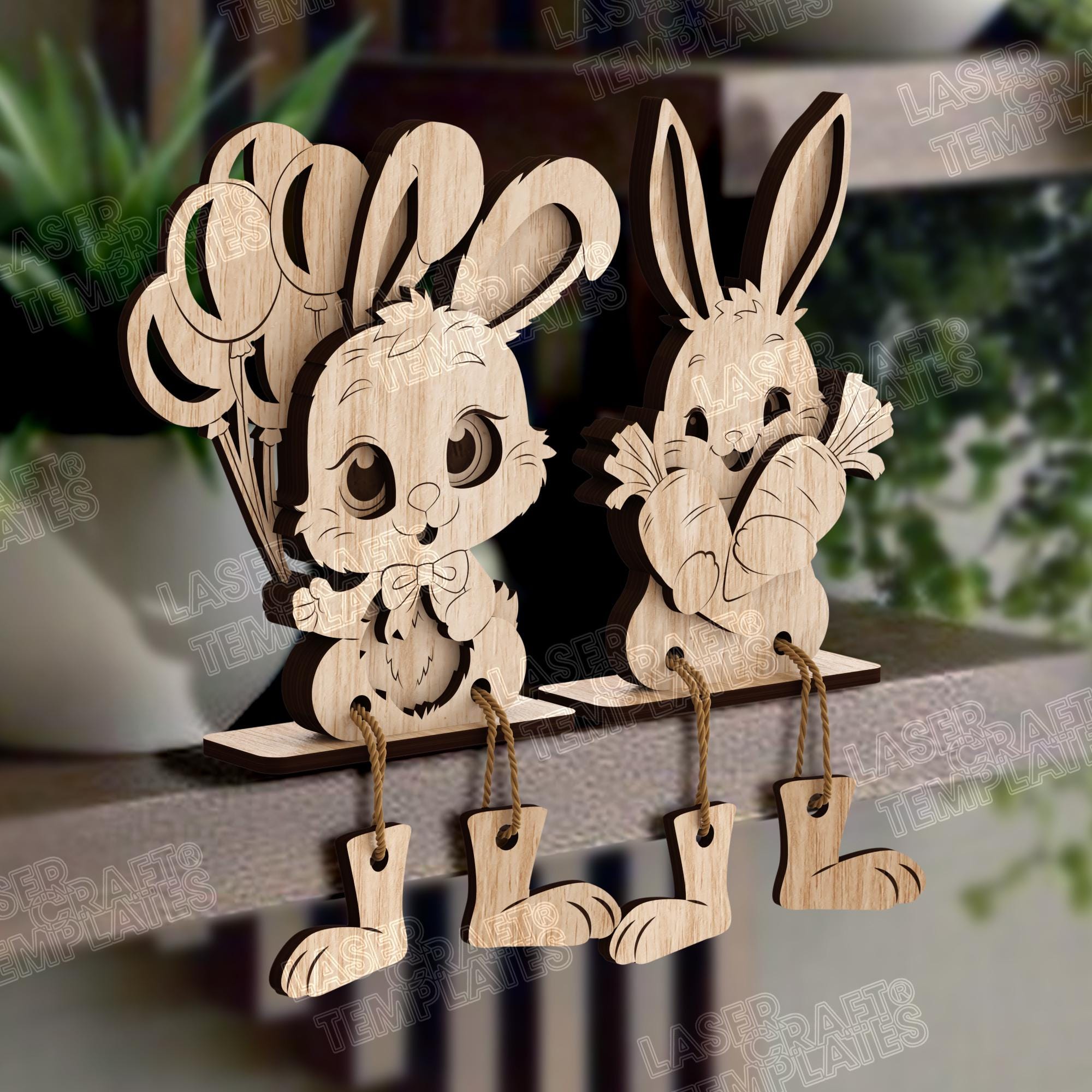 8 Easter Bunny Shelf Sitter Laser Cut SVG Dangling Leg Figurines - Etsy