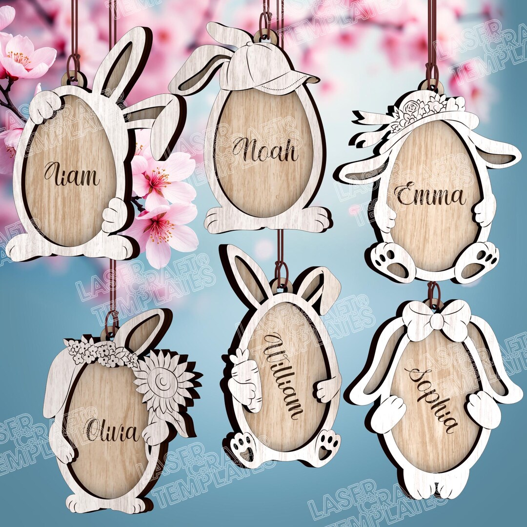 6 Easter Bunny Egg Ornaments Laser Cut Svg File Glowforge Easter Bunny ...