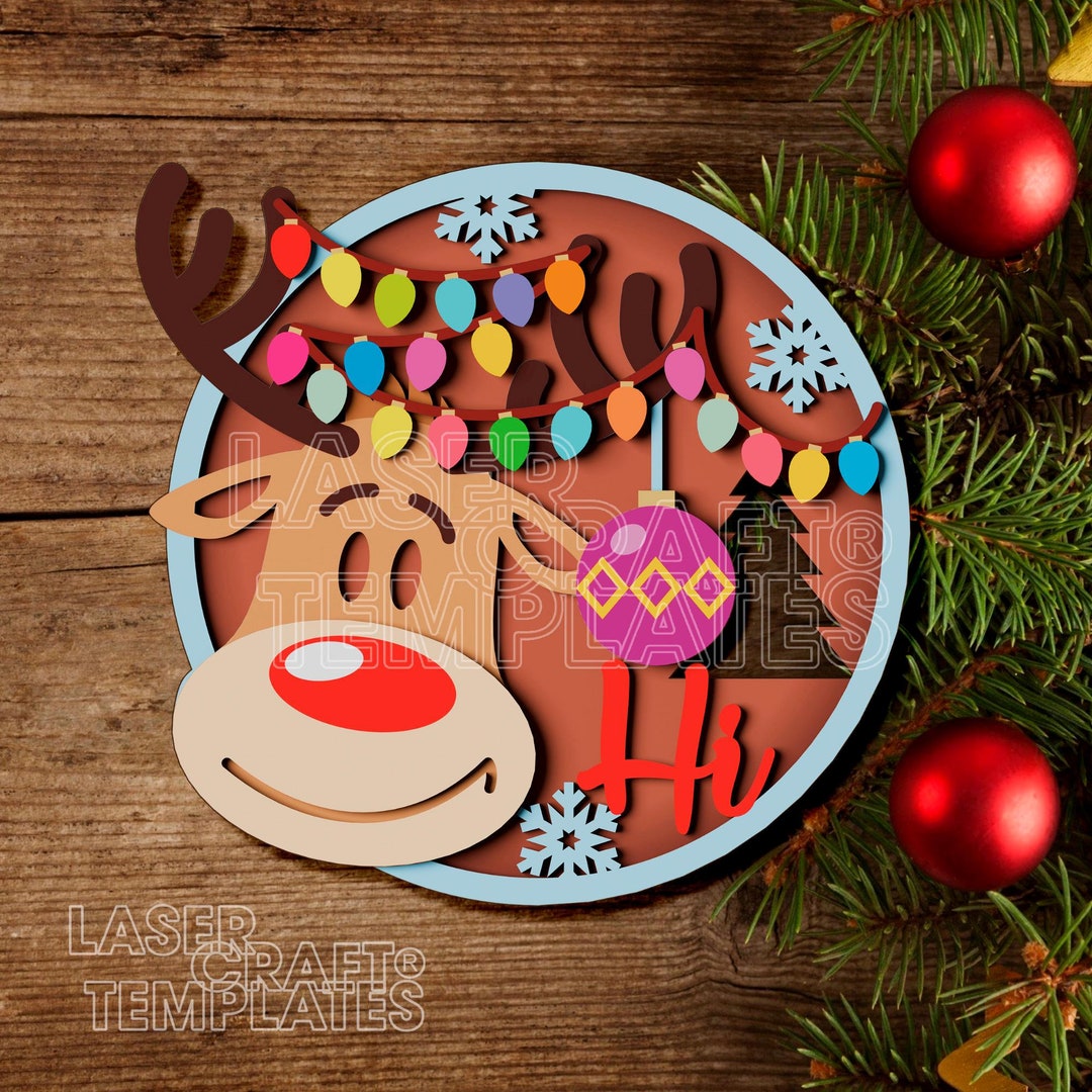 Multilayer Christmas Reindeer Round Door Hanger SVG Laser Cut - Etsy