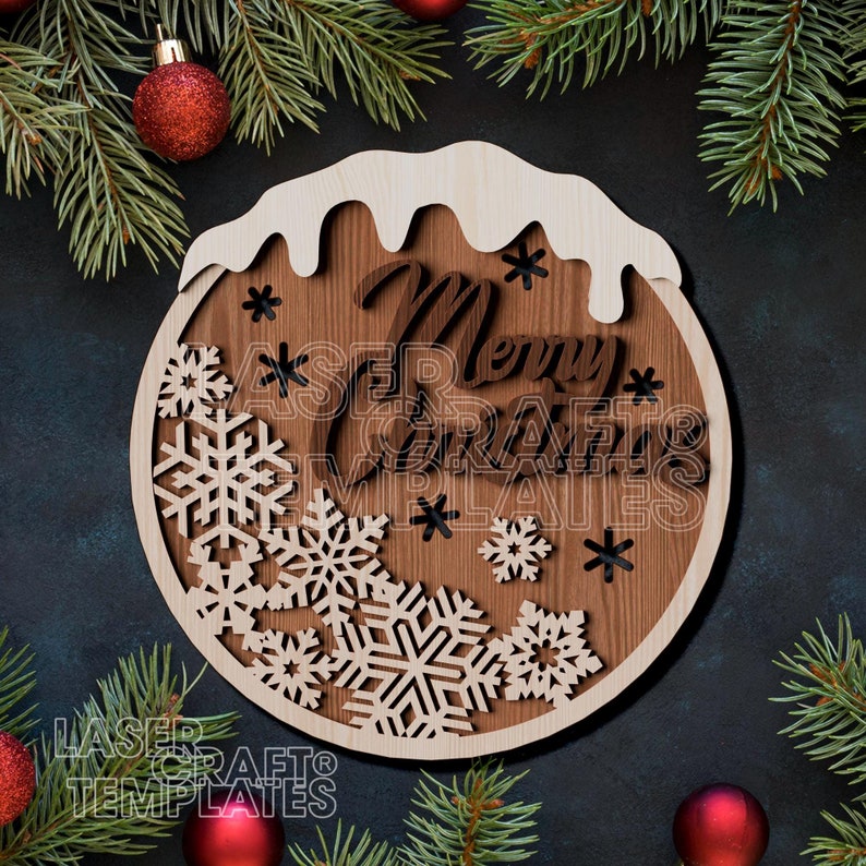 Merry Christmas Round Door Hanger Laser Cut Svg File