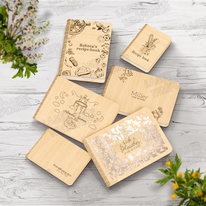 Wooden book cover bundle laser cut svg file Glowforge book cover svg template Album dxf template Recipe book cover laser cut