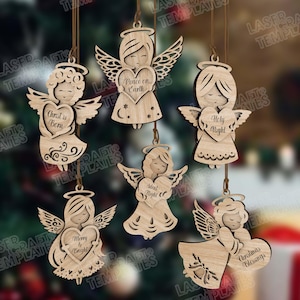Ornamento di angeli della Natività tagliato al laser 6 file di taglio svg Glowforge Ornamenti di angeli di Natale svg Angeli di Natale laser Natale laser svg