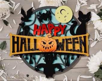 Laser cut Halloween Round Door Sign svg file Glowforge Halloween Sign Multilayer Halloween sign wall decor Halloween door sign dxf vector