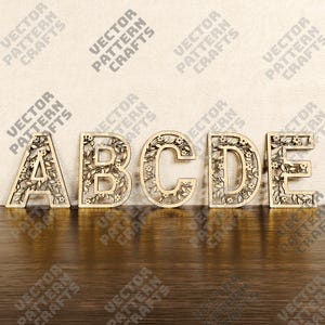 Letras del alfabeto de flores cortadas con láser archivo SVG Glowforge flores decoración de letras SVG Cricut Letras del alfabeto de flores silvestres DXF Alfabeto cortado con láser