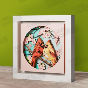 Multilayer Cardinal Shadow Box SVG Laser Cut Floral Paper Craft Decor