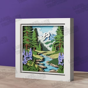 Bergskog Shadow Box Laserskuren SVG Flerskiktad Natur Landskap