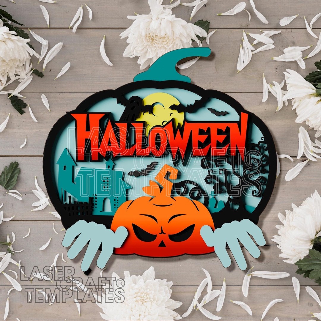 Laser Cut Halloween Pumpkin Sign SVG Multilayer Door Hanger - Etsy