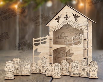Nativity Scene SVG Laser Cut House Figurines Lighted Christmas Manger Decor