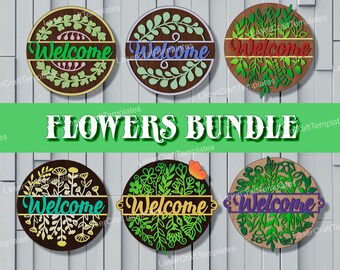6 Welcome Door Sign SVG Laser Cut Multilayer Floral Round Hanger Spring Porch Decor