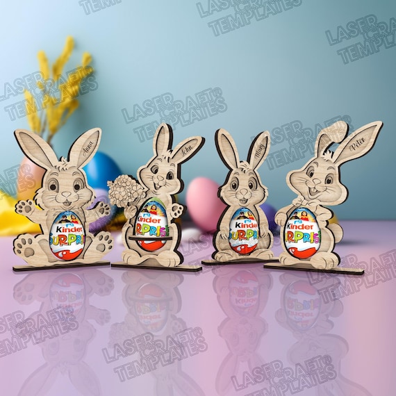 Easter bunny 4 egg holders laser cut svg file Glowforge Easter bunny egg holder stand svg template Standing Easter Bunny dxf Easter lasercut