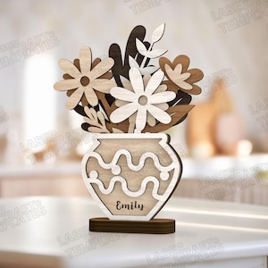 Laser cut flowers vase table decor svg cutting file Glowforge 3d flowers vase svg Multilayer flowers pot template Mothers day flowers laser