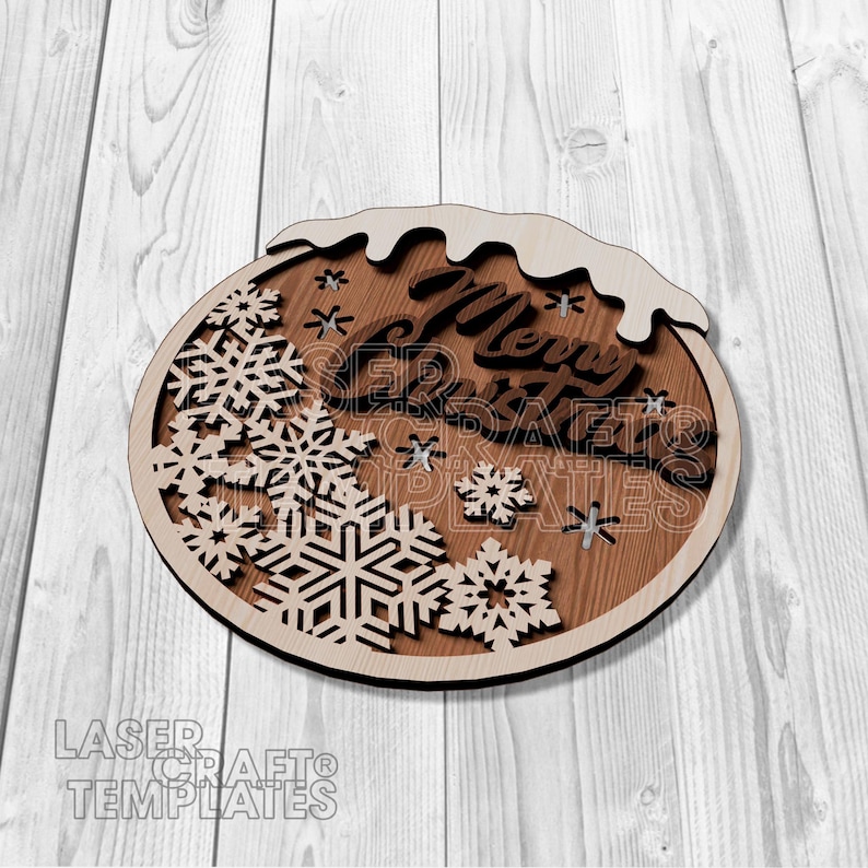 Merry Christmas Round Door Hanger Laser Cut Svg File