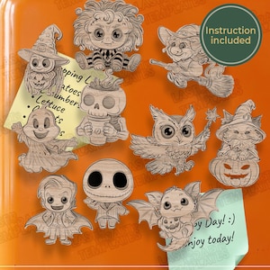 10 Halloween Fridge Magnet Laser Cut SVG Multilayer Witch Pumpkin