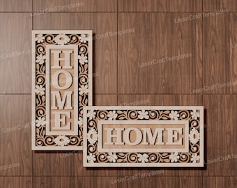 Flowers Home Sign Laser Cut SVG Multilayer Floral Wall Art Door Hanger