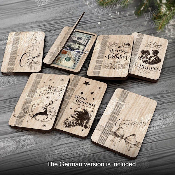 6 Weihnachtsgeldumschläge SVG Lasergeschnittene Kartenhalter für Hochzeits- und Geburtstagsgeschenke