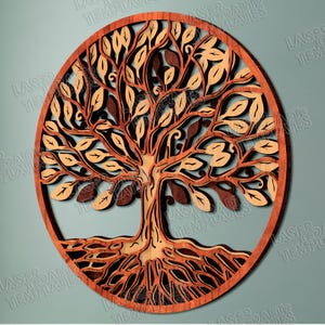 Arbre de vie multicouche panneau mural découpé au laser fichier svg Glowforge arbre de vie multicouche art mural 3D svg Arbre de vie panneau mural modèle dxf
